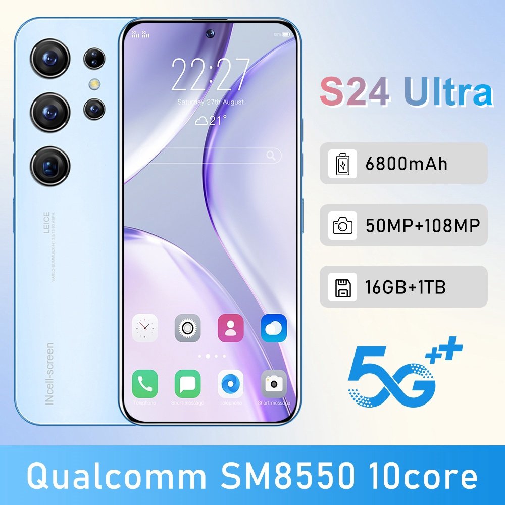 Mobile Phones S24 Ultra 6.8 HD Screen Smart Phone Original 16G+1T 5G Dual Sim Celulares Android Unlocked 72MP 6800mAh S23 Ultra